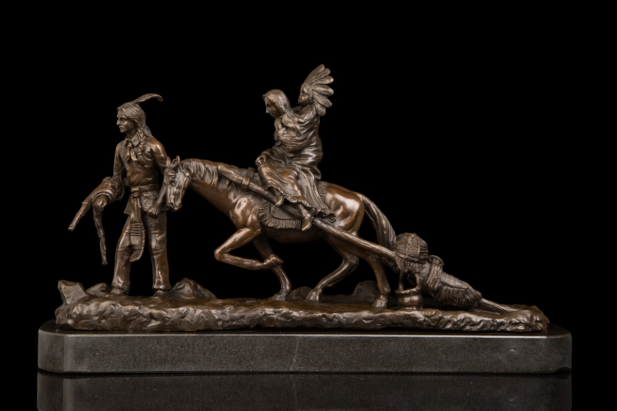 【永楽】 大人気ブロンズ像　馬に乗る家族　インテリア　彫刻　銅像