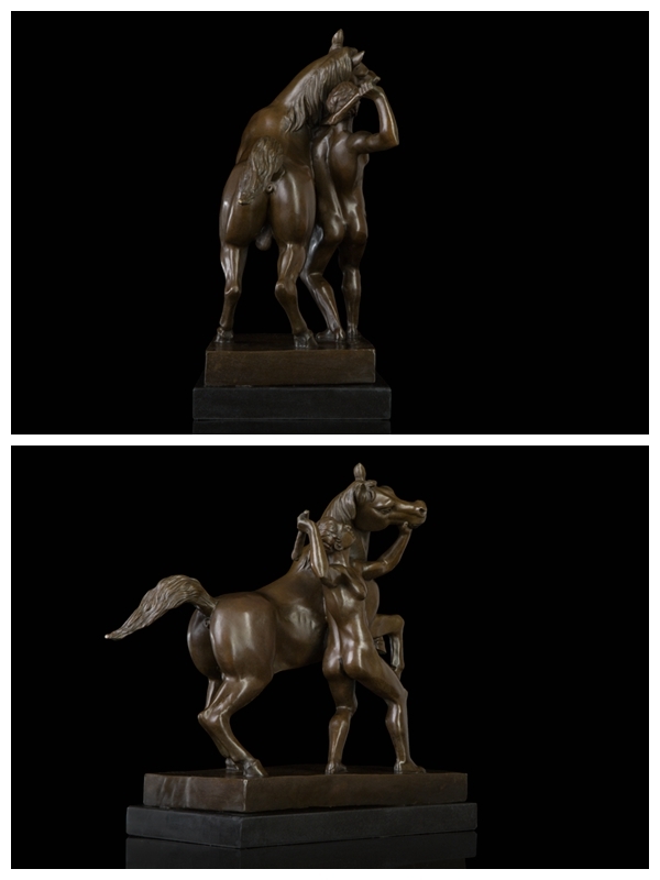 PayPayフリマ｜【永楽】人気ブロンズ像 馬と裸男 インテリア 彫刻 銅像