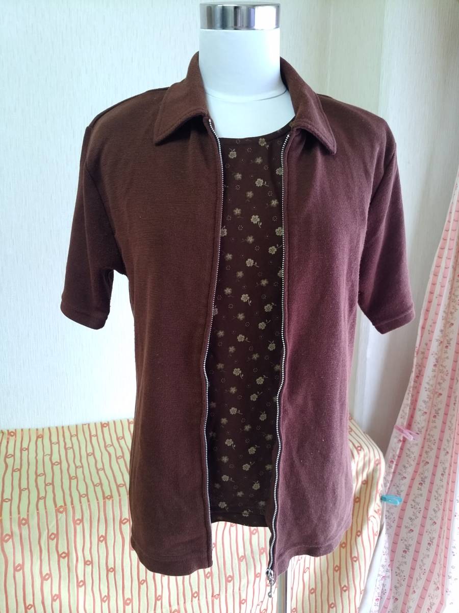 USED goods ensemble chocolate Brown small flower pattern L size 