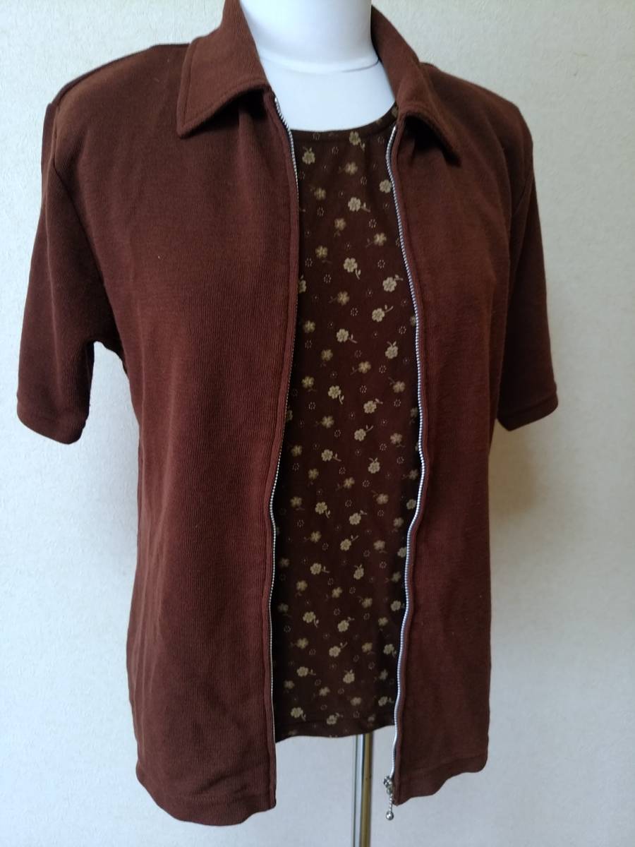 USED goods ensemble chocolate Brown small flower pattern L size 