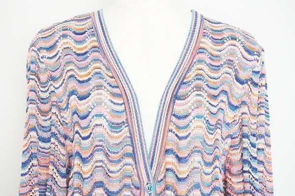 snc ミッソーニ MISSONI カーディガン 48 マルチ ニット 麻混 大きい