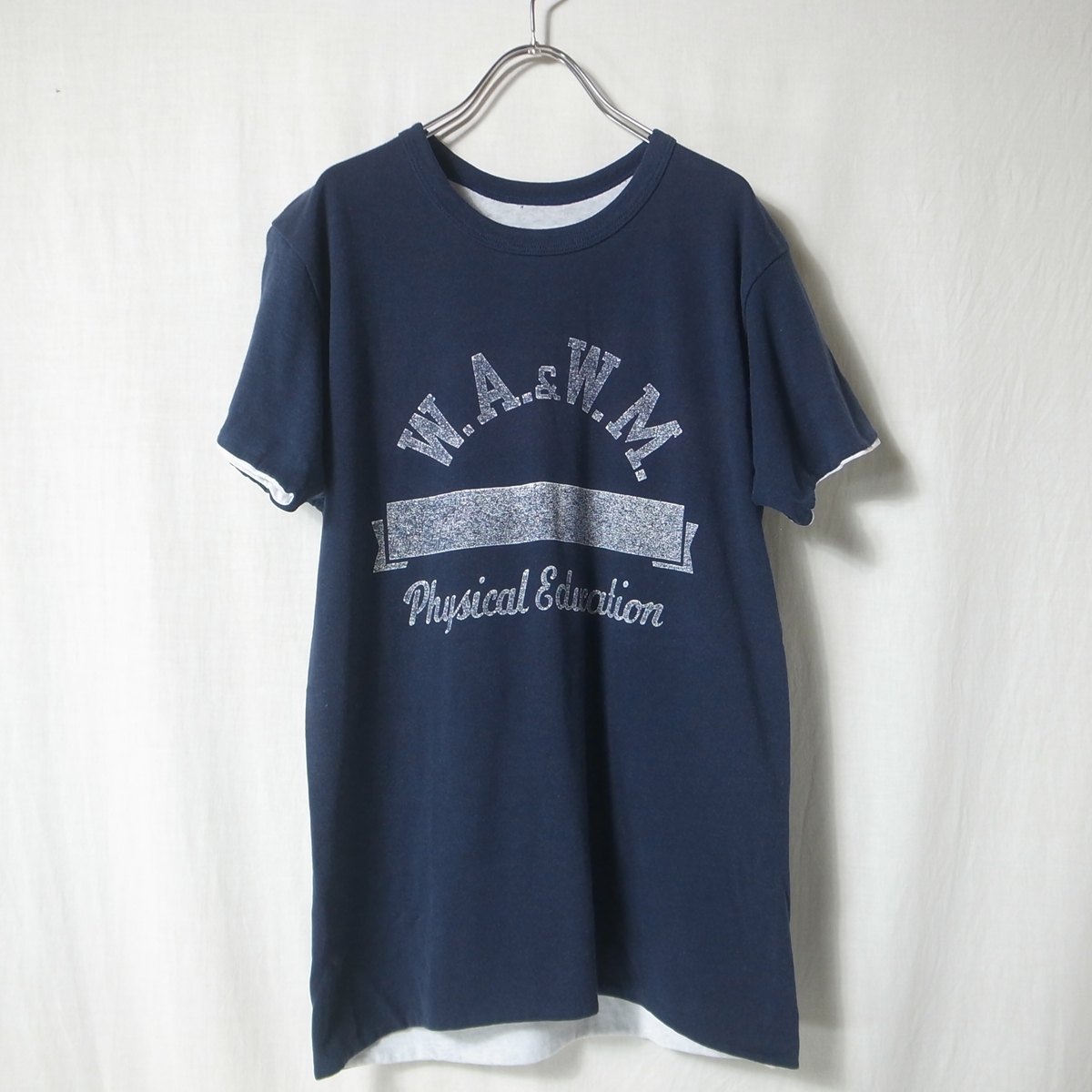 80s ヴィンテージ チャンピオン リバーシブル Tシャツ 白×紺 / 3段プリント カレッジプリント USA _画像1