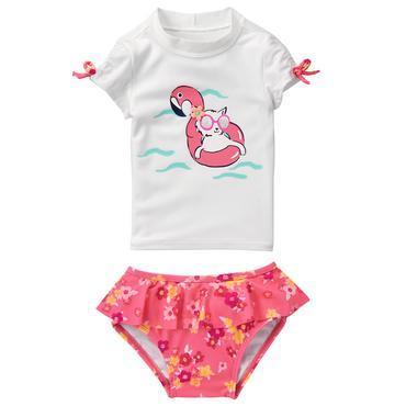 新品ジンボリー Gymboree kitty フラミンゴネコ花柄 ラッシュガードセット 水著 4T 100cmぐらい ( XS 100 )