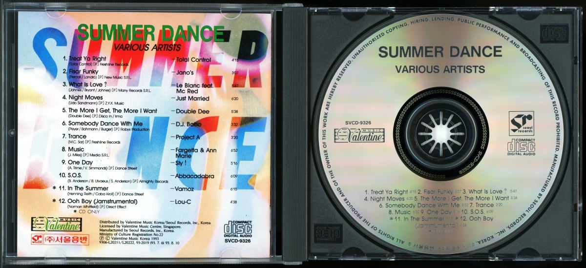 【CDコンピ/Euro Dance/Disco】Summer Dance ＜Valentine Music Korea/Seoul Records - SVCD-9326＞ Total Control / LeBlanc / Project A_画像3