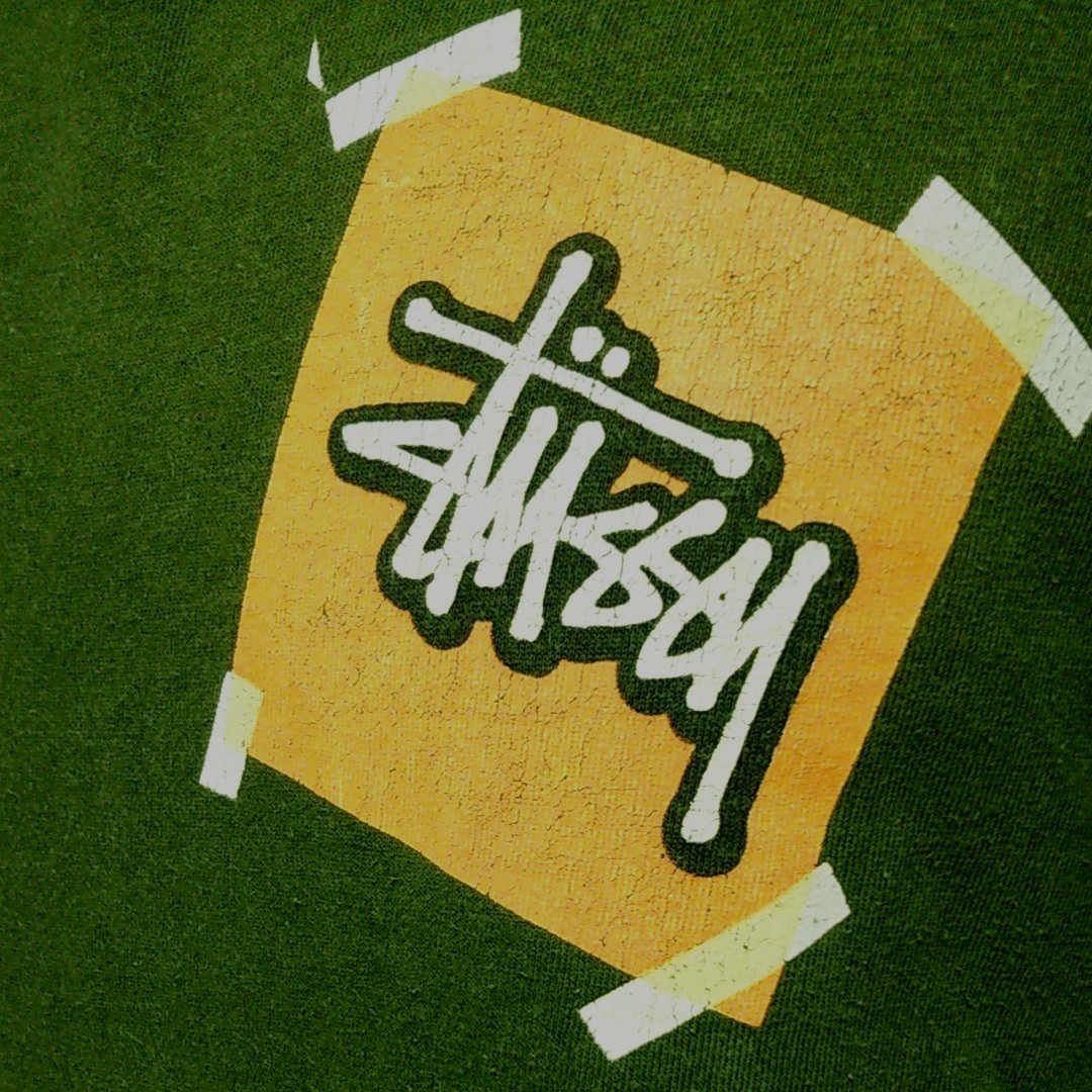 Paypayフリマ ステューシー半袖tシャツss S グリーン 4角テープ止め風プリントがおしゃれ Stussy 洗濯回数の多さを感じる風合い Paypayフリマ ステューシー半袖tシャツss S グリーン 4角テープ止め風プリントがおしゃれ Stussy 洗濯回数の多さを感じる風合い