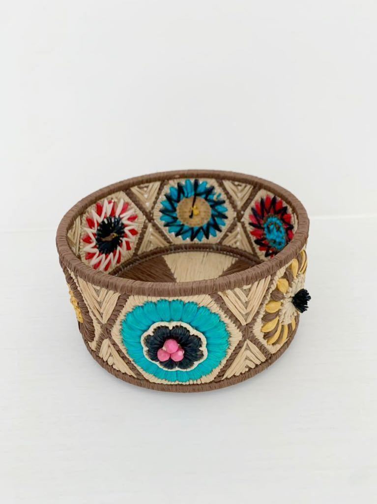 [ beautiful goods ] Vintage Showa Retro colorful basket inserting thing flower flower retro pop interior Mid-century 70s
