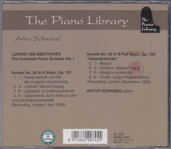 [CD/Piano Library]ベートーヴェン:ピアノ・ソナタ第28番イ長調Op.101&ピアノ・ソナタ第29番変ロ長調Op.106/A.シュナーベル(p) 1934-1935_画像2