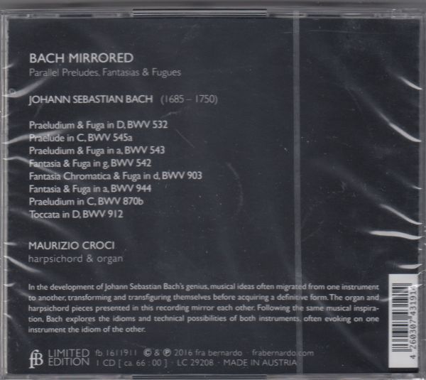 [CD/Fra Bernardo]バッハ:前奏曲とフーガニ長調BWV.532他/マウリツィオ・クロチ(cemb & org)_画像2