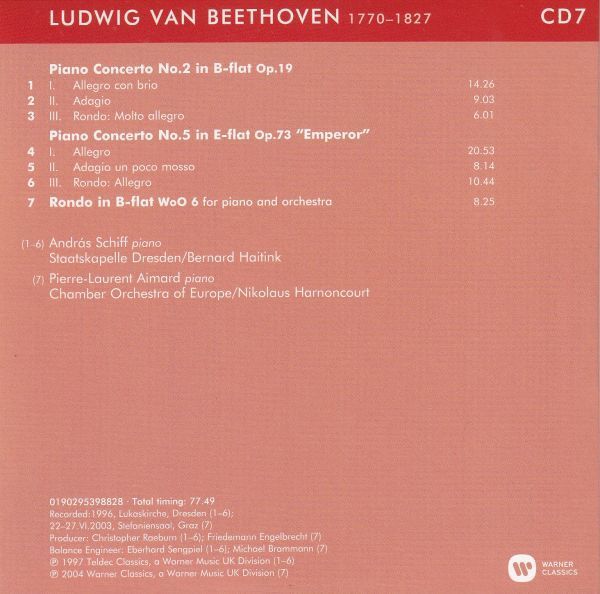 [CD/Warner]ベートーヴェン:ピアノ協奏曲第2番変ロ長調Op.19他/A.シフ(p)&B.ハイティンク&シュターツカペレ・ドレスデン 1996他_画像2
