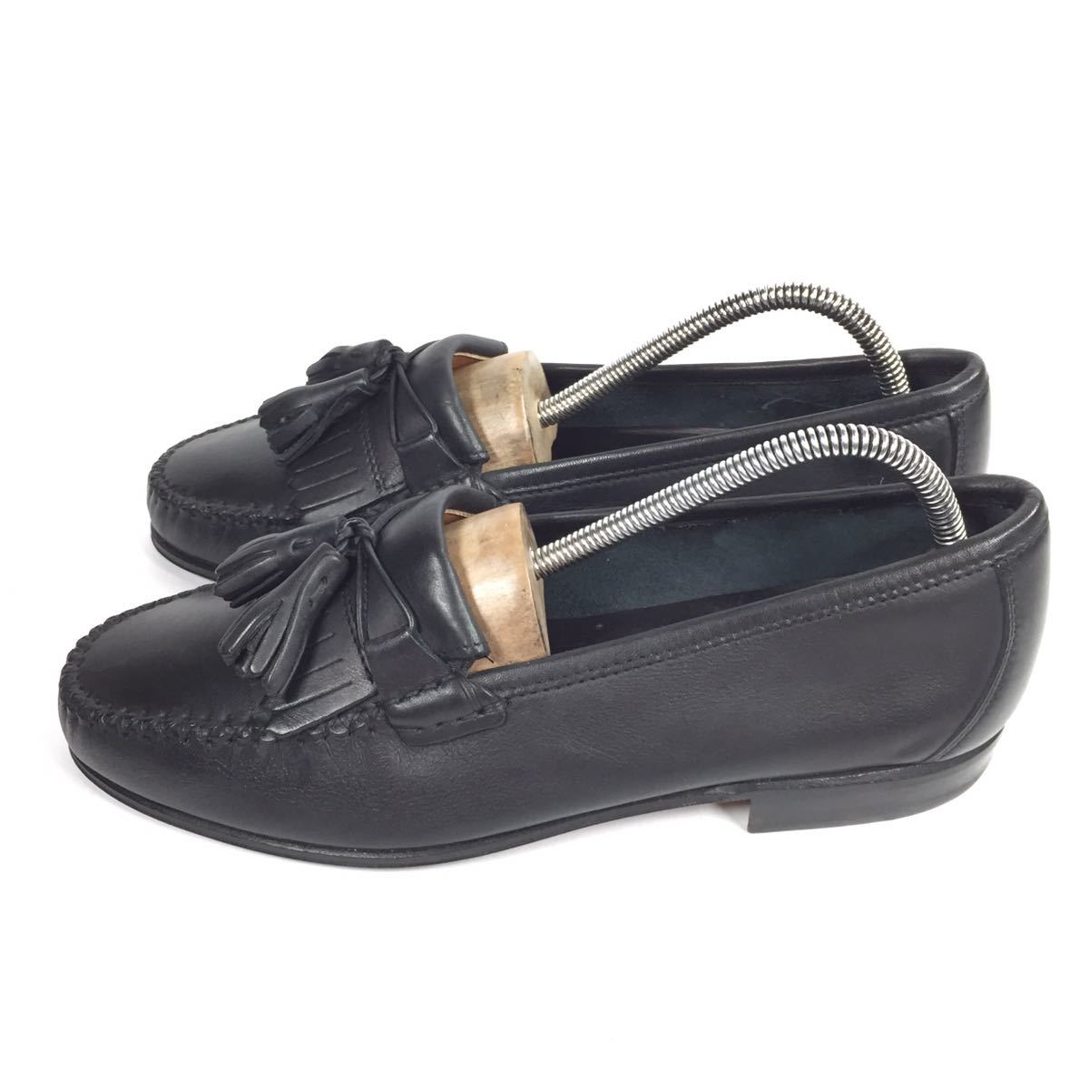 未使用品【フェラガモ】本物 Ferragamo 靴 24cm 黒 キルトタッセルローファー スリッポン ビジネスシューズ レザー メンズ イタリア製 6 EE