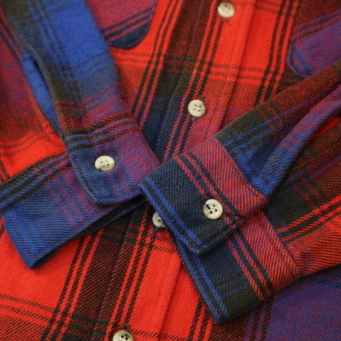 80s USA製 FIVE BROTHER チェック柄 ネルシャツ TALLMAN L レッド ブルー ファイブブラザー ボタンダウン 長袖  フランネル シャツ