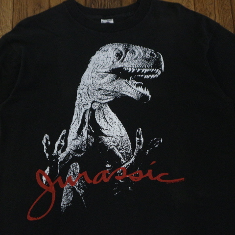 90s Usa製 Jurassic 恐竜 Tシャツ L ブラック ダイナソー ジュラシックパーク ティラノサウルス イラスト スーベニア ヴィンテージ イラスト キャラクター Irdl Fr