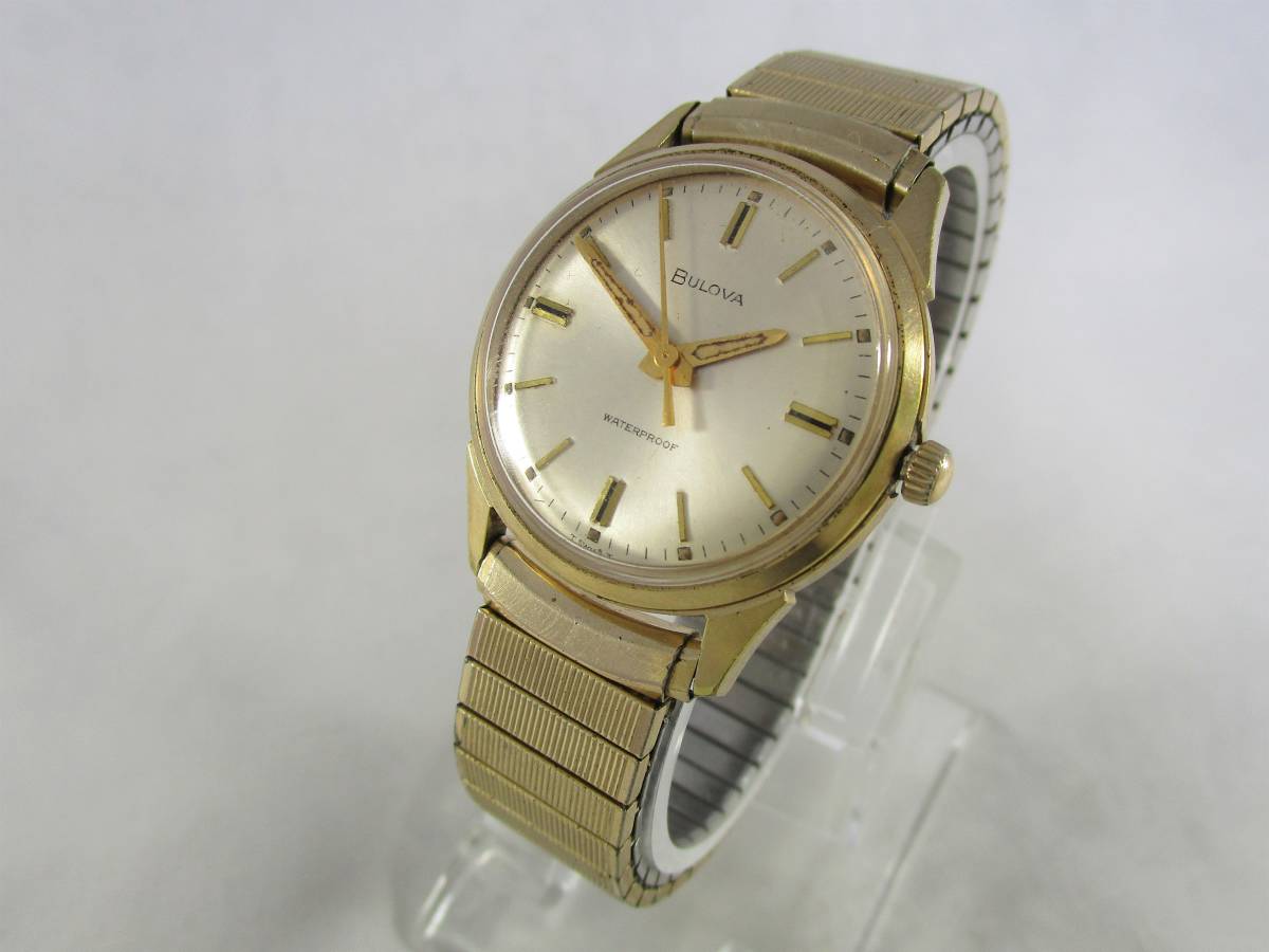 1966年製 BULOVA ブローバ ビンテージ アンティーク 手巻き 腕時計 1960年代アメリカ ヴィンテージ男性用 ゴールド金色 メンズ  ウォッチ 箱
