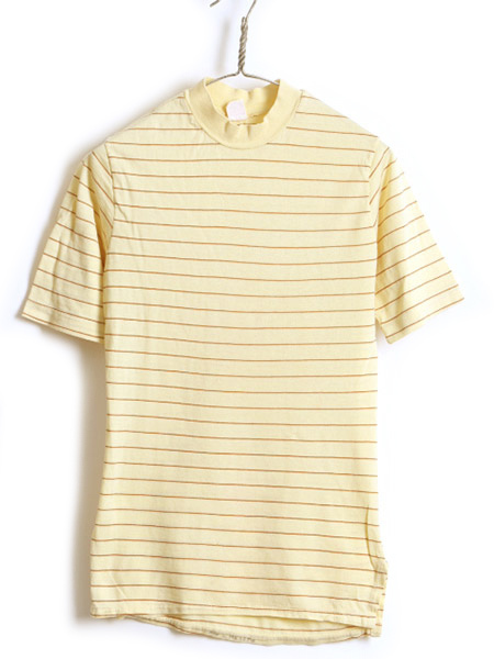 70s USA製 ビンテージ ■ Jantzen ジャンセン モックネック ボーダー 半袖 Tシャツ ( M メンズ 小さめ S ) 古着 70年代 半袖Tシャツ 黄 茶_画像1