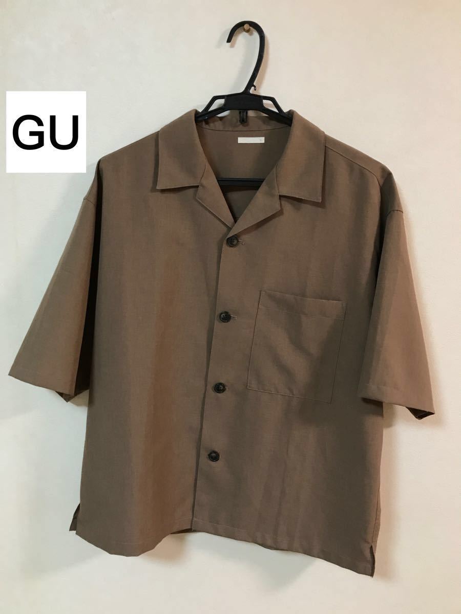 GU ドライワイドフィットオープンカラーシャツ(5分袖)(セットアップ可能) 36 BROWN Mサイズ
