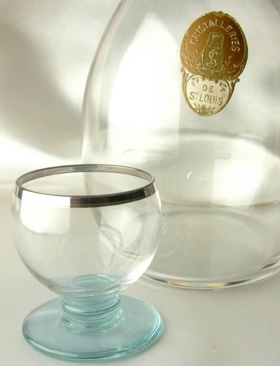 稀少 OLD ST LOUIS オールドサンルイ 銀彩付きリキュールグラス ネオジウム2種類の色味 上質クリスタル フランスアンティーク 1920’の画像6
