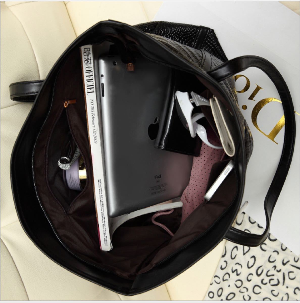 新品未使用 クロコ トートバッグ メンズ レディース 高品質レザー 黒鞄 高級