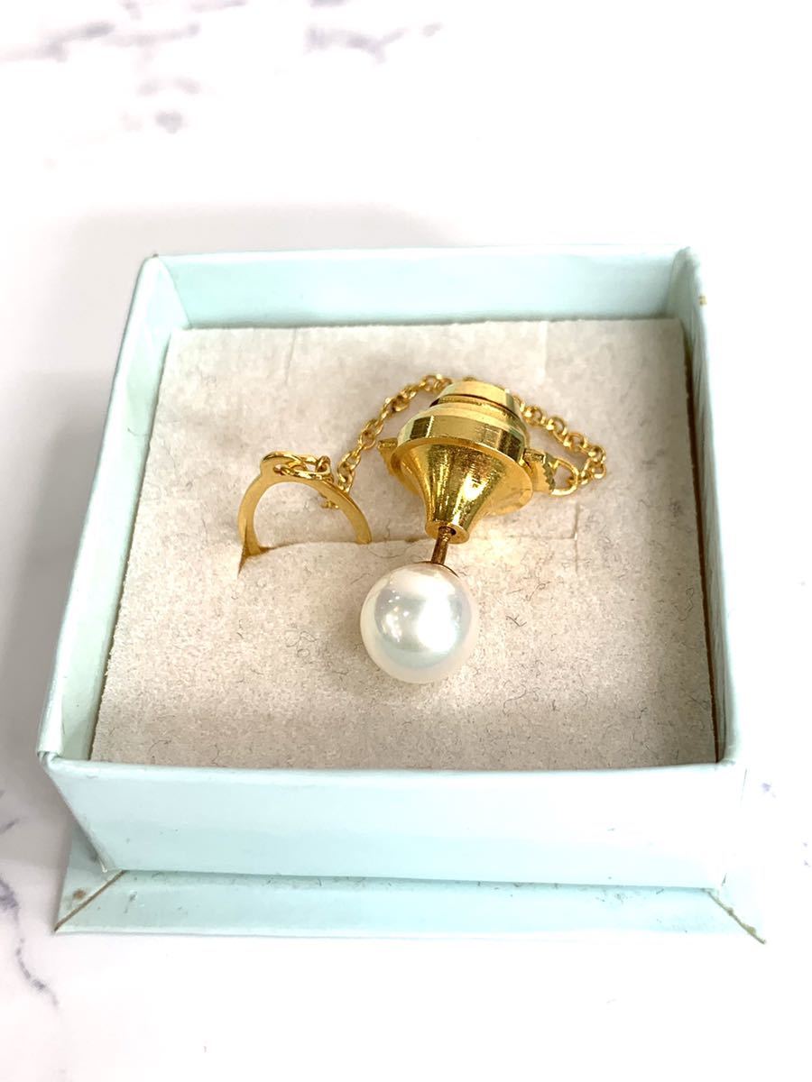  beautiful goods ^ Akoya pearl tiepin necktie pin pearl Gold USA k18 control 2107