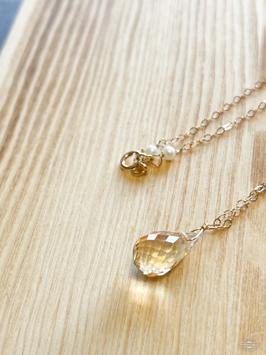-SUI8- No.54 大粒シトリンと淡水パールのペンダント　14KGF a large citrine and fresh water pearls pendant 14KGF