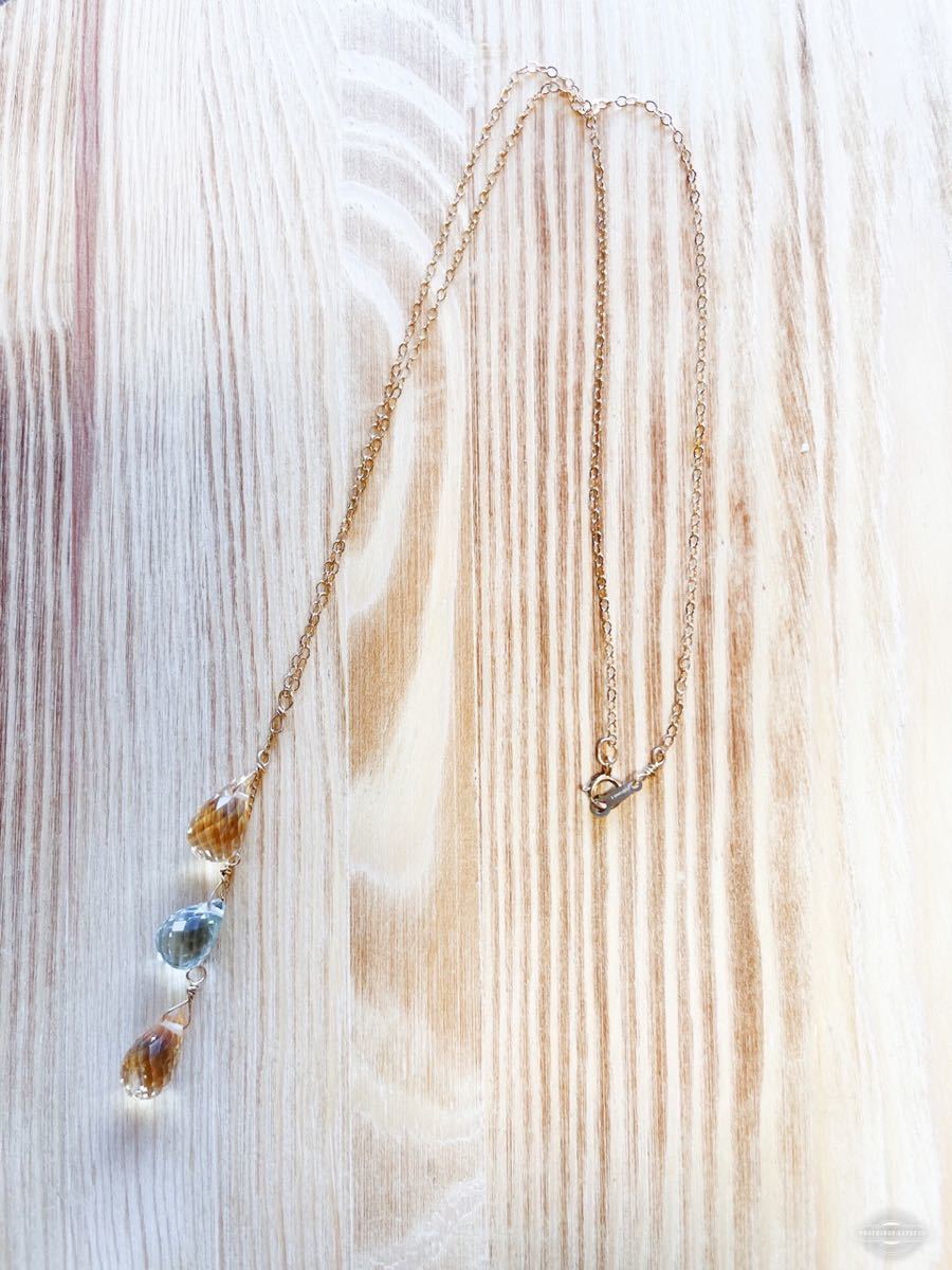 -SUI8- No.55 大粒シトリンとグリーンアメジストのゴールデンドロップペンダント　14KGF A large Citrine and green amethyst golden drop