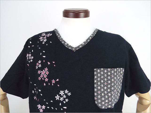 【送料無料! SPECIAL STOCK SALE 】 「satori」 髑髏花魁柄　刺繍＆切替 VネックTシャツ　NO.GVT-402 BLACK_Mサイズ_画像5