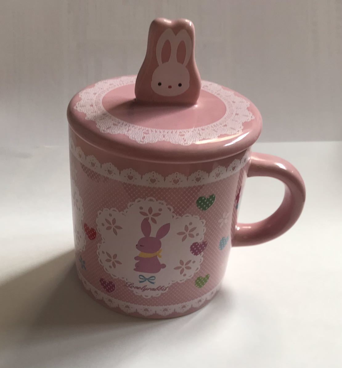 Кружка кролика с крышкой розовой кролик