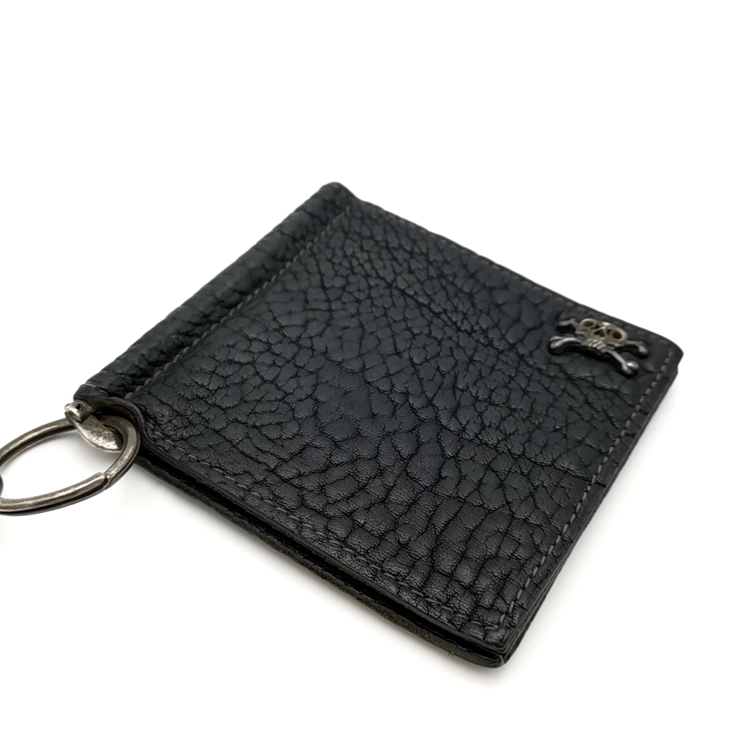  free shipping u-goka tea to-liUgo Cacciatori purse .. inserting folding in half wallet chain Skull leather original leather black black group men's 