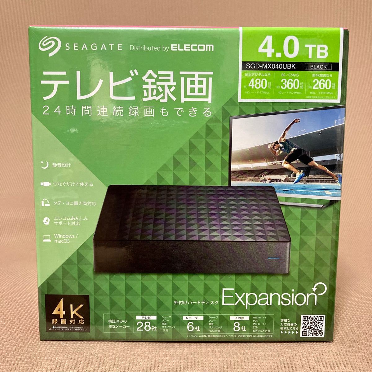 新品未開封　エレコム　外付けハードディスク　4.0TB SGD-MX040UBK  ELECOM Expansion テレビ録画