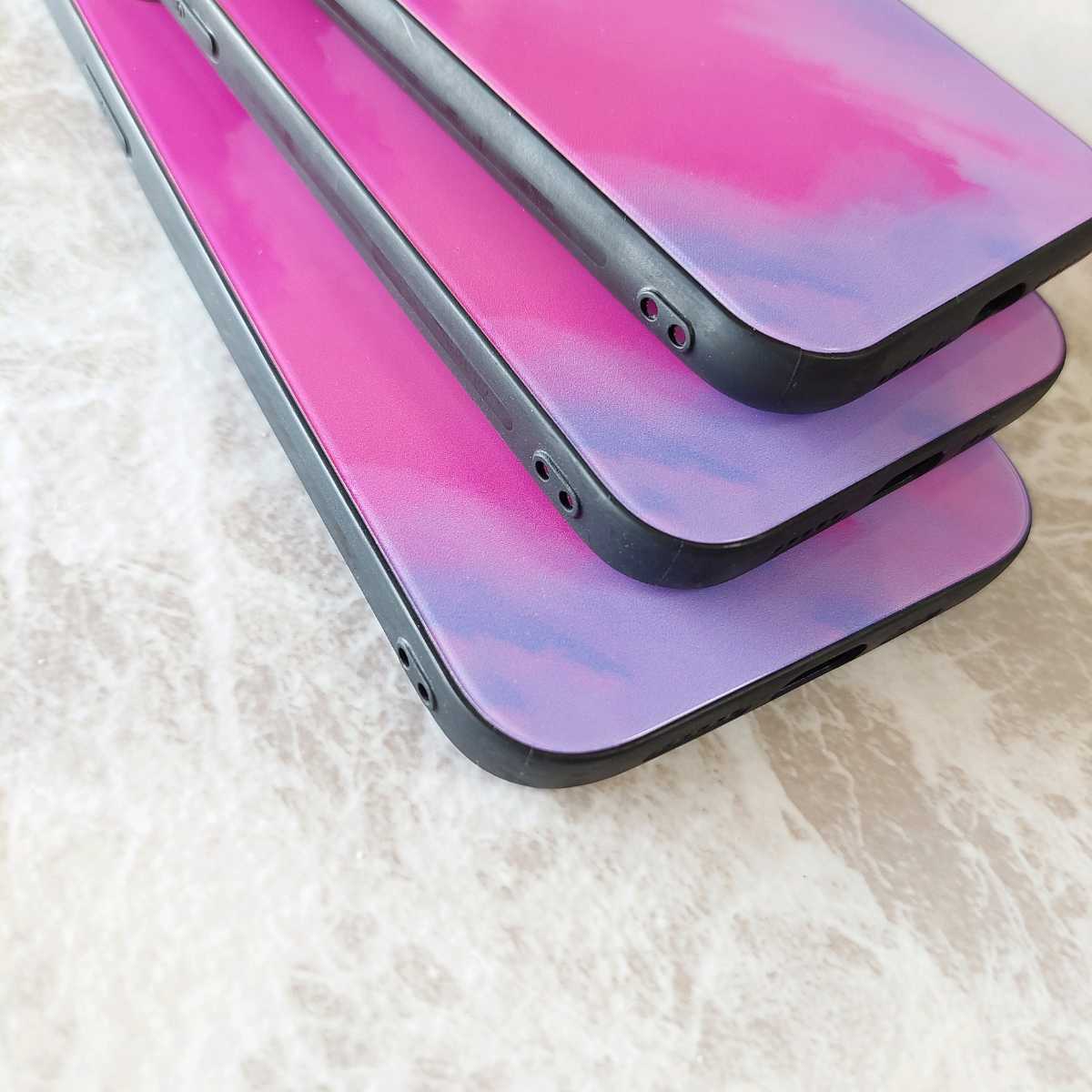 iPhone11ケース　ピンク＆パープル　水彩　マーブル　ストラップ付き_画像6