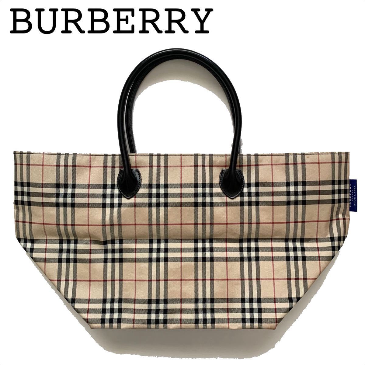 【送料無料】Burberry バーバリー　ノバチェック柄　ナイロンバッグ　トートバッグ　鞄　レザー　レディース