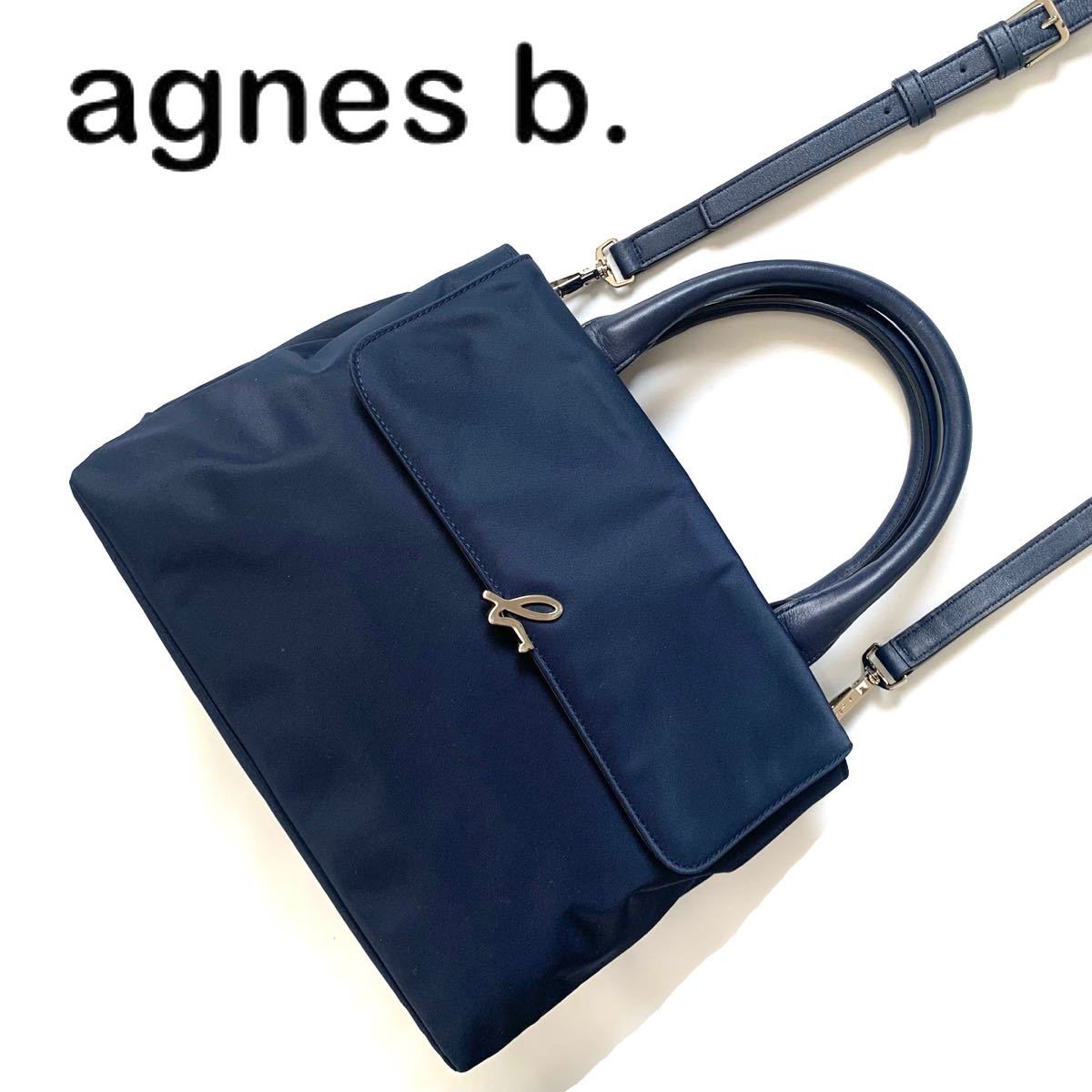 [ бесплатная доставка ]agnes b. Agnes B нейлон кожа 2way сумка на плечо темно-синий темно-синий цвет ручная сумочка кожа портфель 