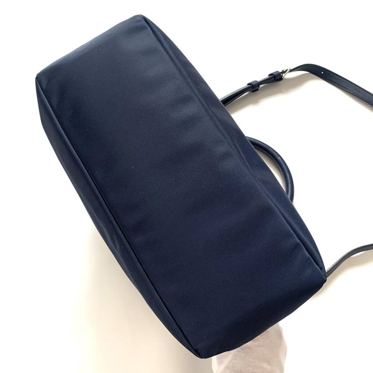 [ free shipping ]agnes b. Agnes B nylon leather 2way shoulder bag navy navy blue color handbag leather bag 