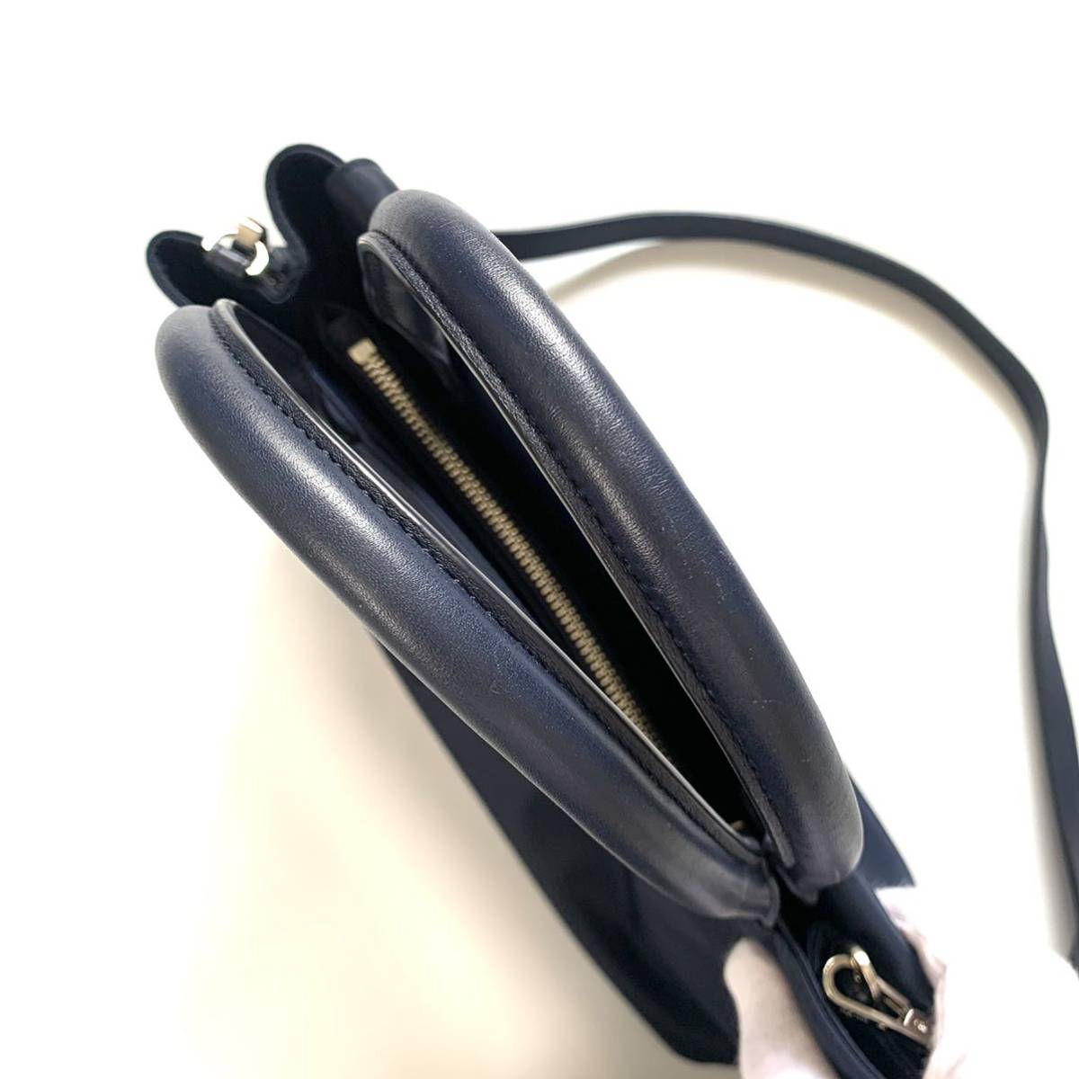 [ free shipping ]agnes b. Agnes B nylon leather 2way shoulder bag navy navy blue color handbag leather bag 