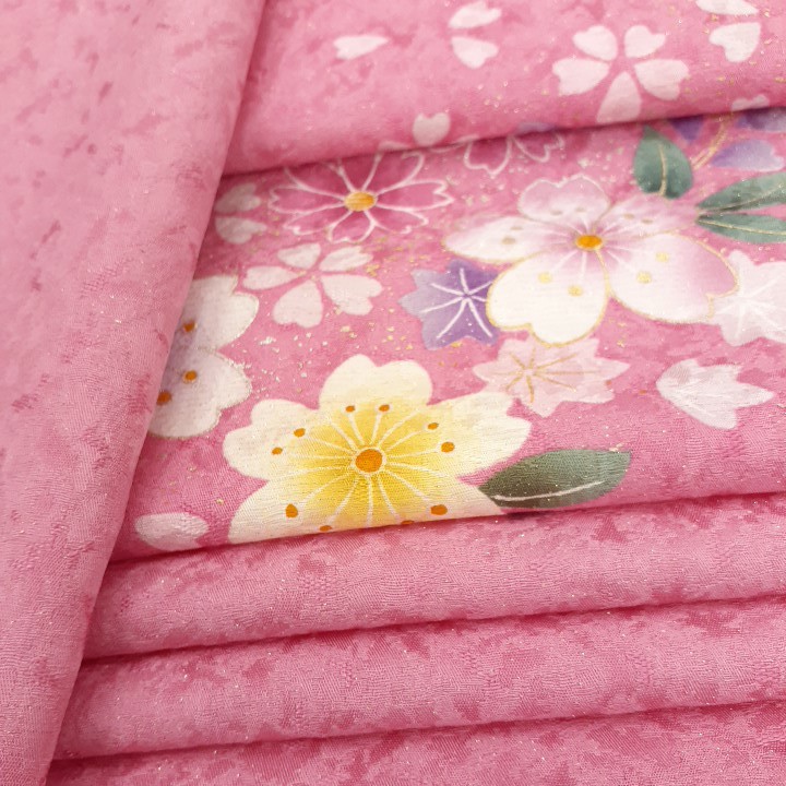 正絹　73005　かわいいピンク色　花柄　桜柄　シルク350cm　はぎれ　ハギレ　リメイク　ハンドメイド