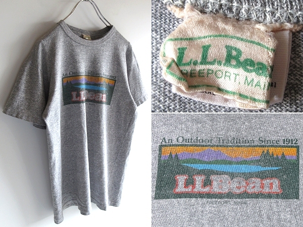 希少 80sビンテージ USA製 L.L.BEAN エルエルビーン チャンピオンボディー 88/12 コットンレーヨン カタディンロゴ Tシャツ S 霜降りグレー