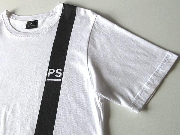 ネコポス対応 Paul Smith ポールスミス 2019AW PSロゴ/ラインプリント コットン Tシャツ カットソー L ホワイト 白 PSライン_画像5