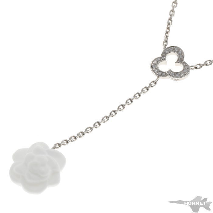 CHANEL シャネル カメリア ホワイトアゲート ダイヤ ネックレス J2934