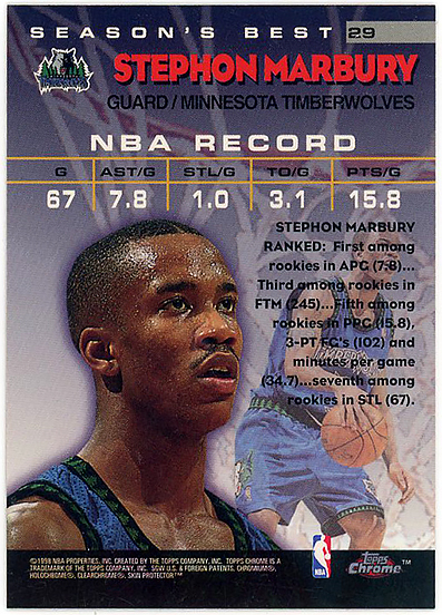 TIMBERWOLVES△ステフォン・マーブリーSTEPHON MARBURY/1997-98 TOPPS CHROME SEASON'S BEST!_画像2