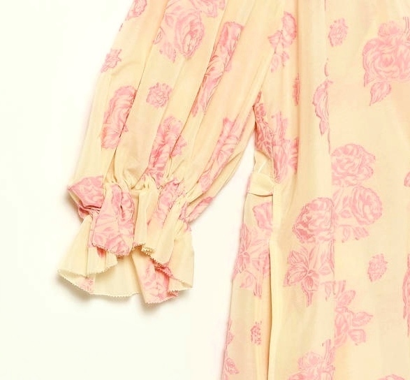  new goods maturely floral print Jaguar do maxi coat One-piece Vintage manner gown pink inset .a Lee BEAMS BOY