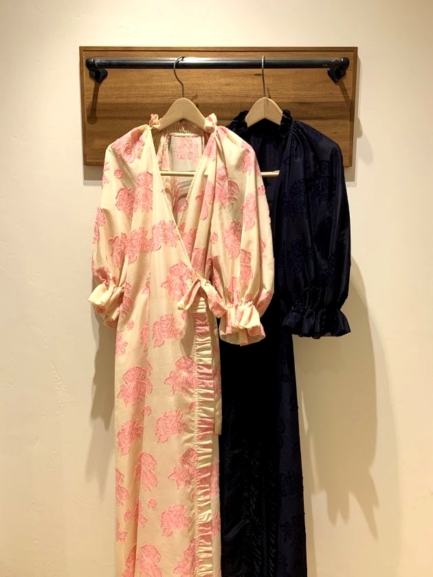  new goods maturely floral print Jaguar do maxi coat One-piece Vintage manner gown pink inset .a Lee BEAMS BOY