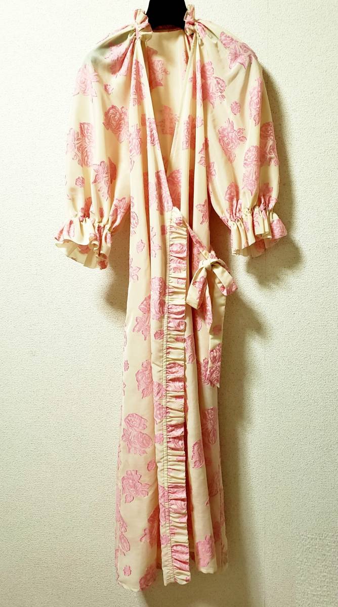  new goods maturely floral print Jaguar do maxi coat One-piece Vintage manner gown pink inset .a Lee BEAMS BOY