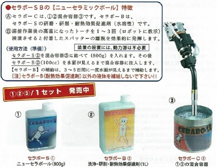 ロボットCO2トーチ ノズルのスパッタ防止&除去用 セラボーSB CERABO-SB 1セット 日本製