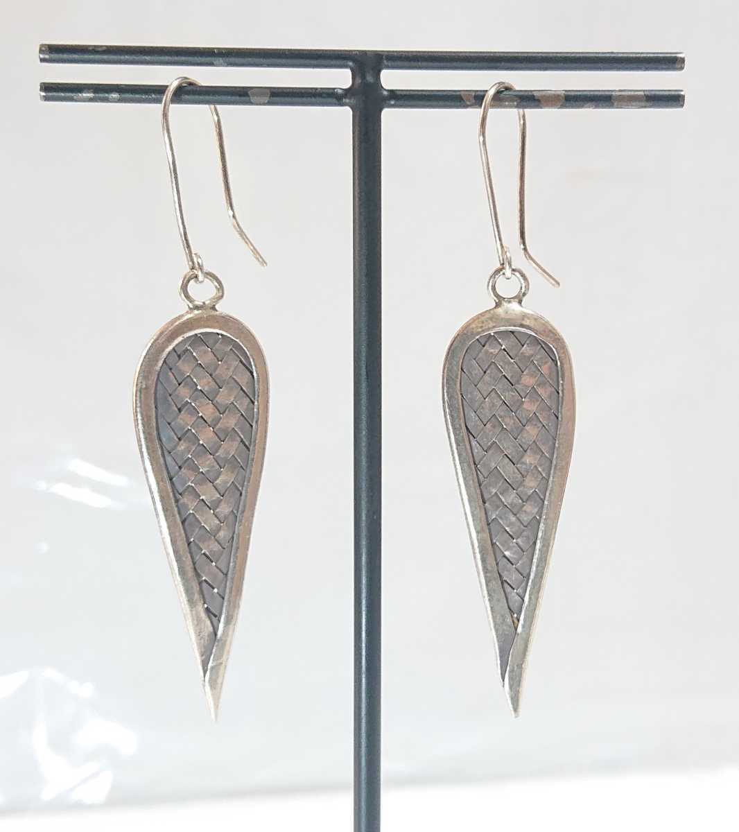 5238 SILVER925 knitting Teardrop earrings silver 925 * with translation * long largish big Indian jewelry Navajo stylish 