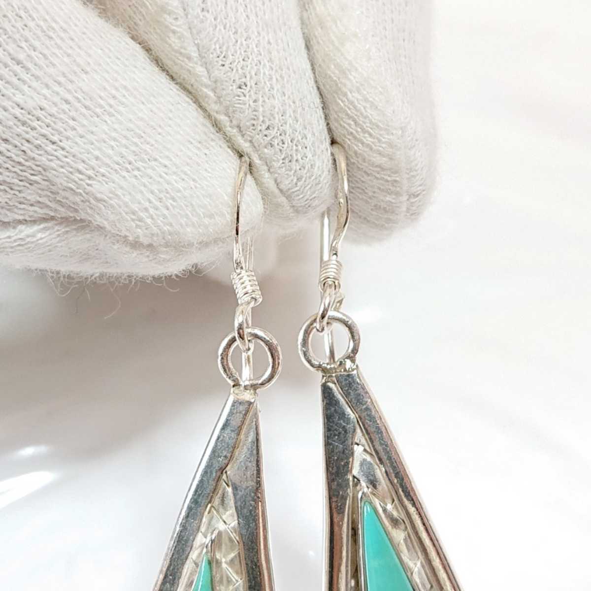 5240 SILVER925 knitting Teardrop earrings silver 925 long Indian jewelry Navajo turquoise coral .. beautiful stone 