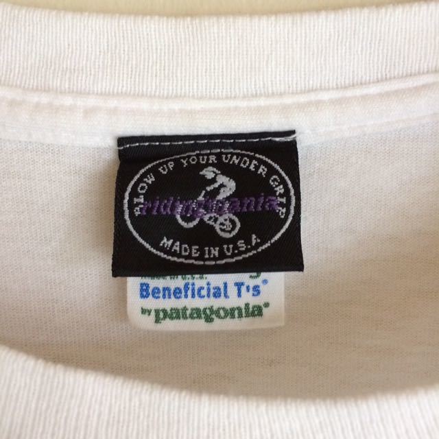 美品 90s Ridingmania Sサイズ USA製 ライディングマニア 長袖Tシャツ ホワイト ビンテージ Patagonia パタゴニア パロディ BMX beneficialの画像6