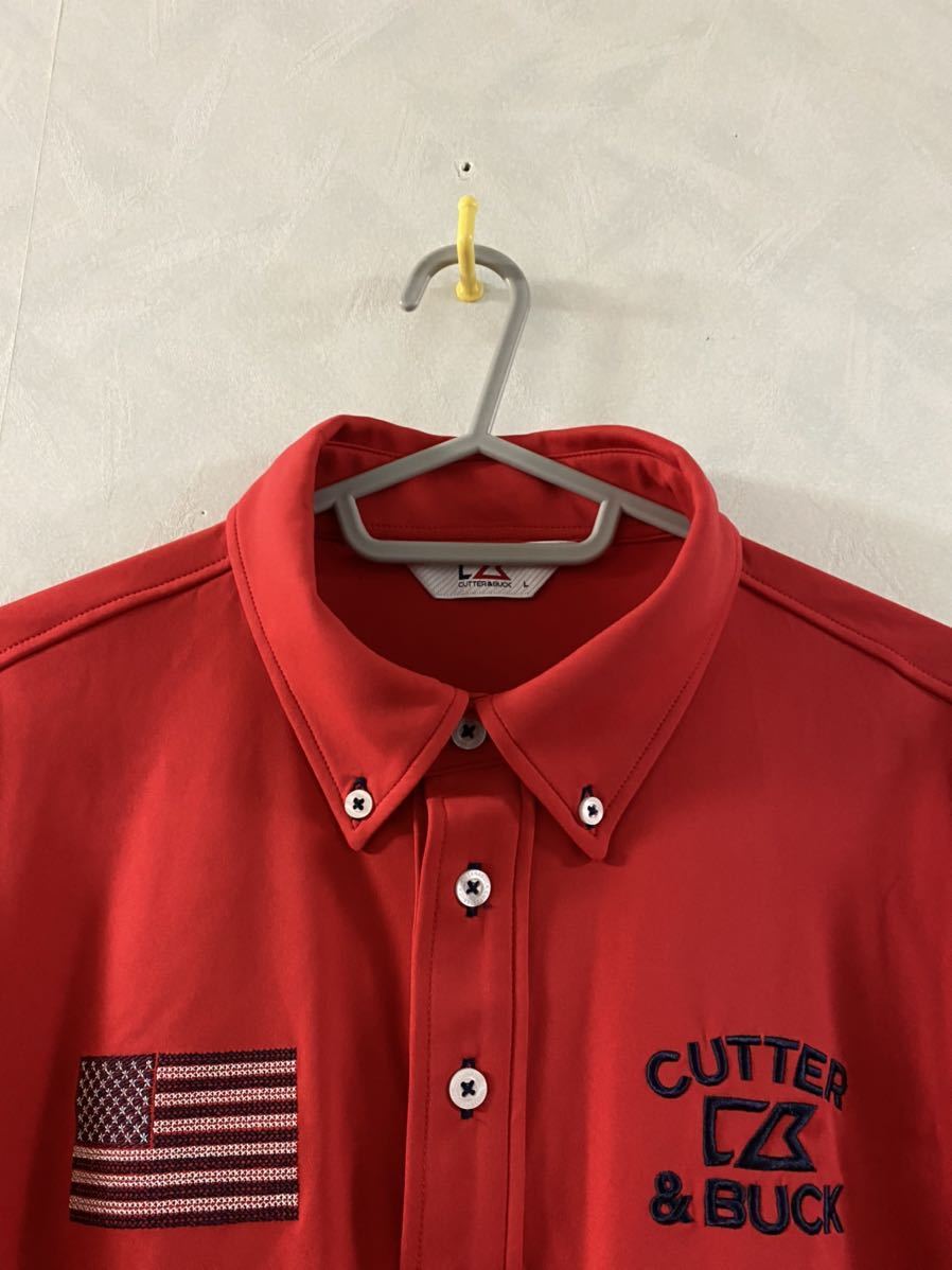 美品 CUTTER&BUCK ポロシャツ サイズL メンズ カッター&バッグ アメリカ合衆国の国旗 刺繍 ゴルフ GOLF_画像2