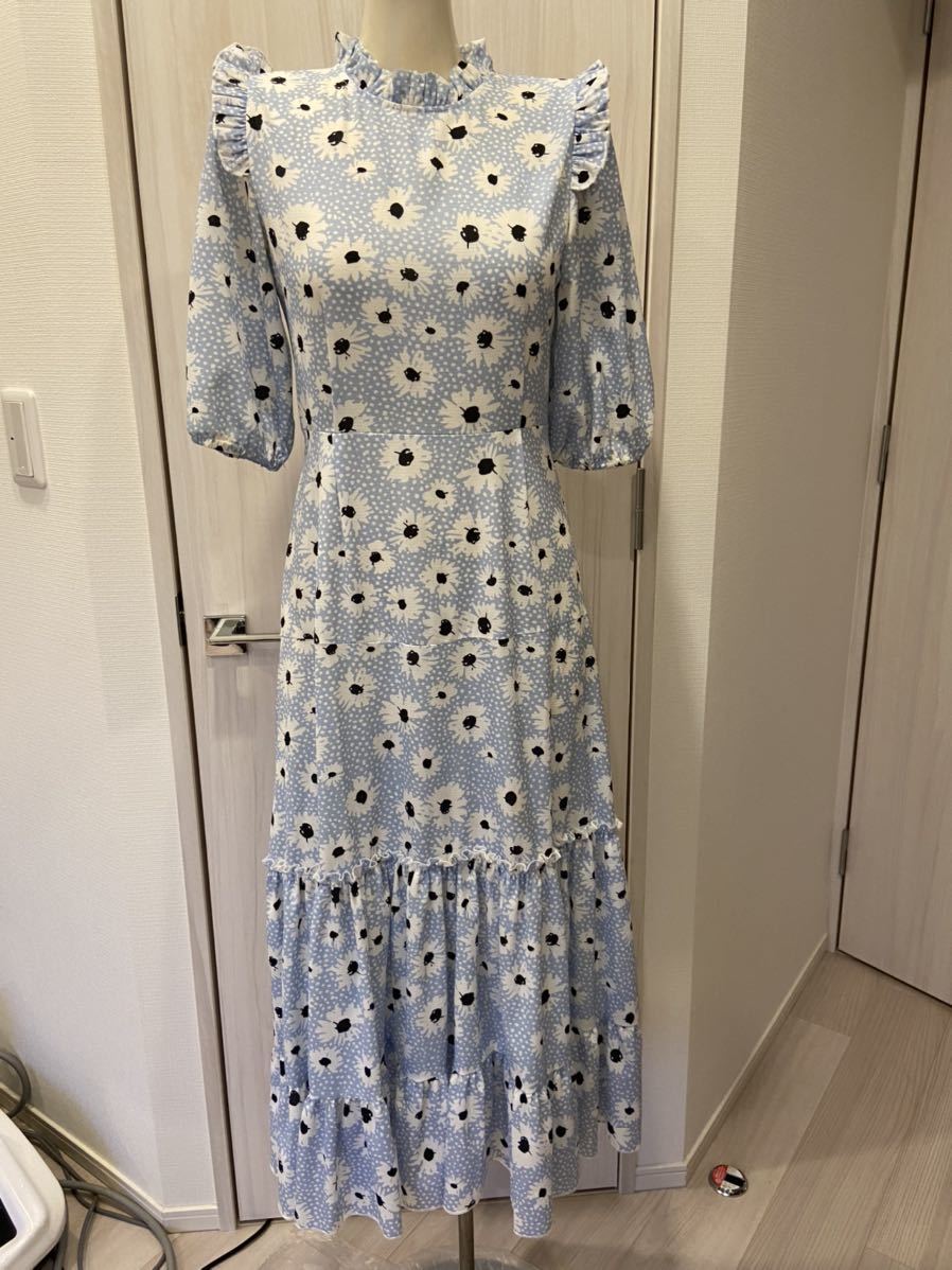 美品インポート花柄フリルロングワンピースS
