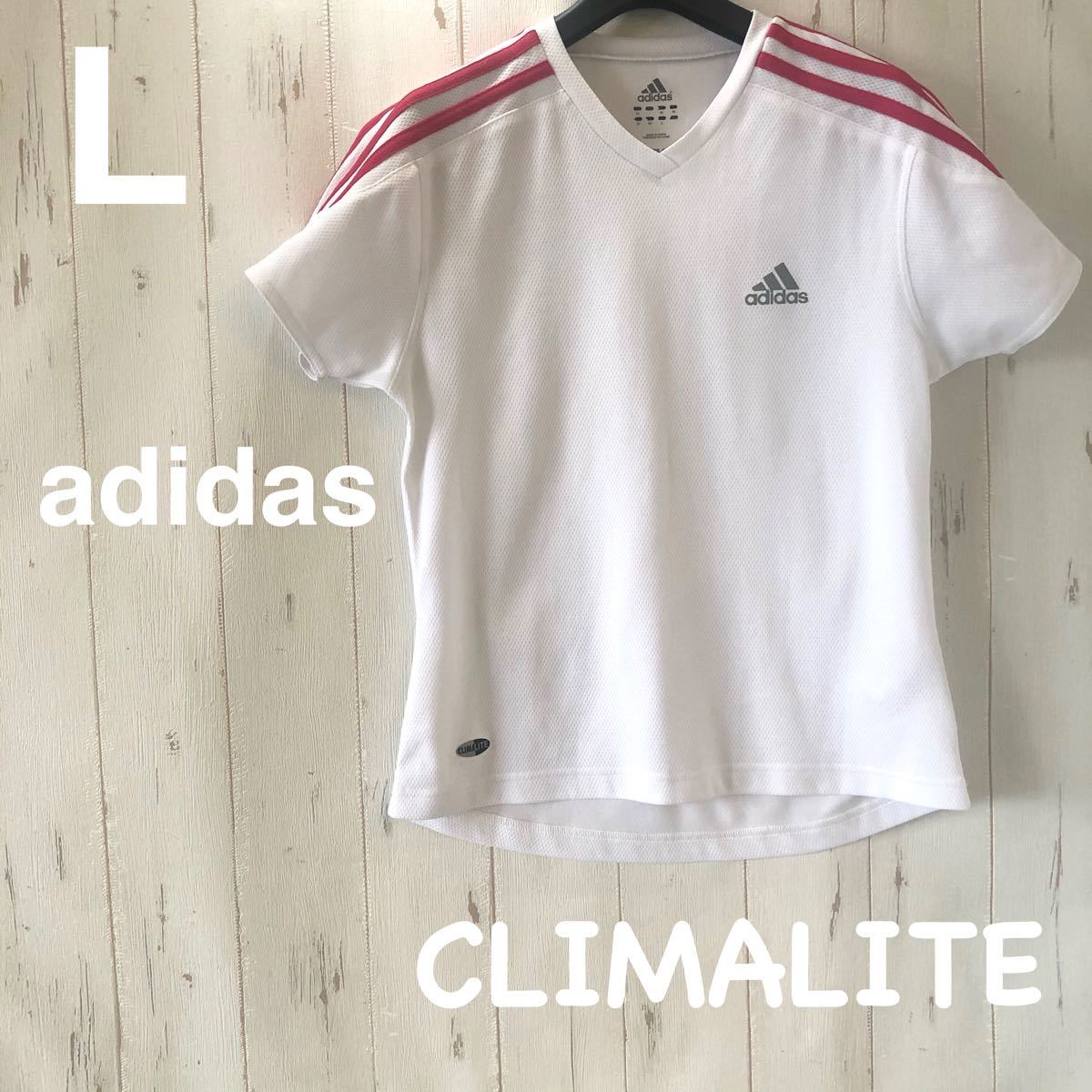 adidas    半袖トップス　 半袖Tシャツ CLIMALITE Lサイズ　白　トレーニングウェア　スポーツウェア　