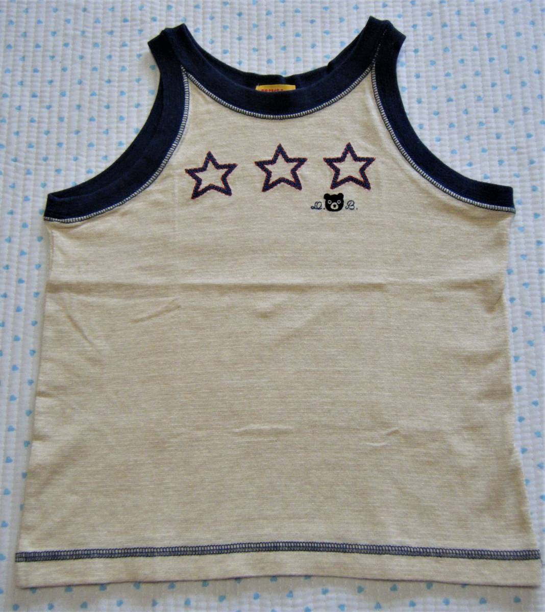 ミキハウス 《週末限定タイムセール》 MIKIHOUSE DOUBLE.B 人気商品 キッズ用タンクトップシャツ Ｔシャツ ベージュ系 日本製 サイズ 胸部:ロゴ刺繍入り 110㌢ 綿素材