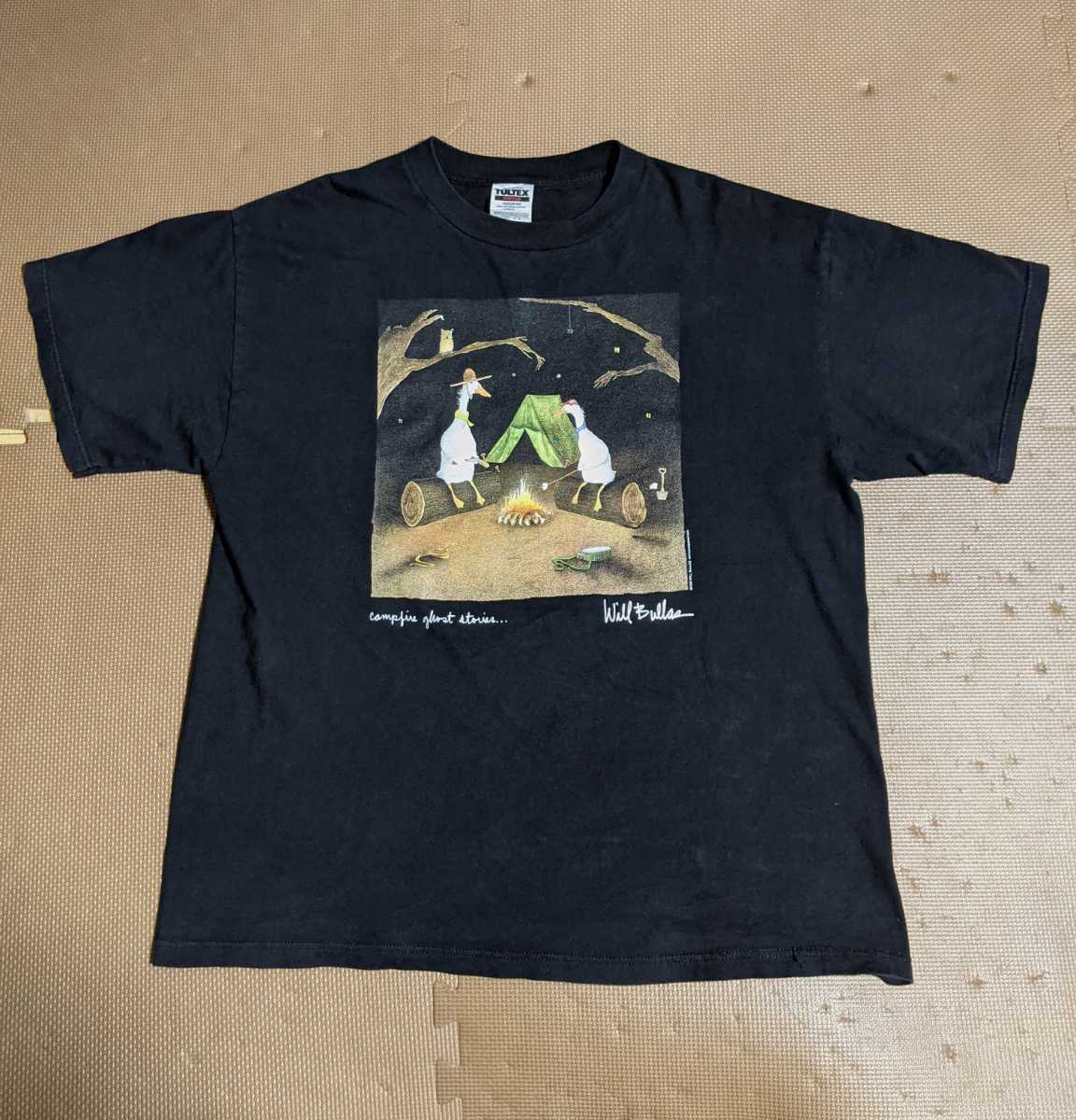 希少 USA製 90sヴィンテージ WILL BULLAS Tシャツ 画家 アーティスト アヒル 鳥 キャンプ アウトドア 80s 映画 バンド テント 焚火 XL_画像2